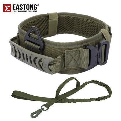 Reflective Nylon Tactical Dog Collar Classic K9 Military Training with 2 Heavy Duty Metal Buckle Handle for Large  Dog Collar